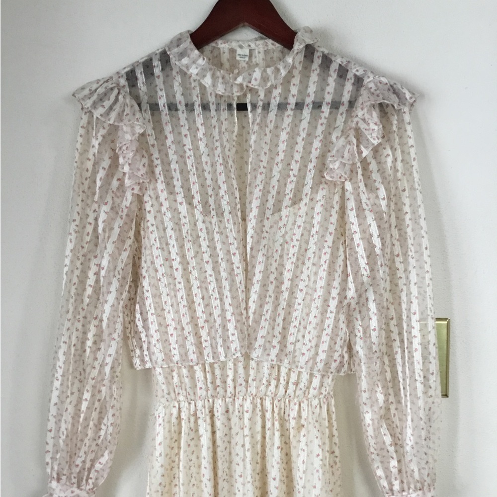 Vintage 70s Romantic Maxi Dress CottageCore Prairie Fairycore Roses Sheer Read
